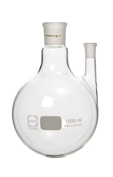 Rettberg 2-Halskolben, 50 ml, Mittelhals Hülse NS 29/32, Seitenhals Hülse NS 14,5/23 (gerade), Borosilikatglas 3.3, 134021319
