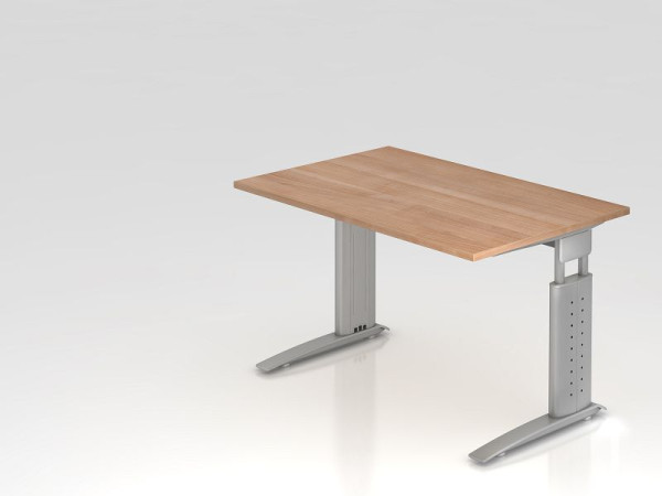 Hammerbacher Schreibtisch C-Fuß 120x80cm Nussbaum/Silber, Arbeitshöhe 68-86 cm einstellbar, VUS12/N/S