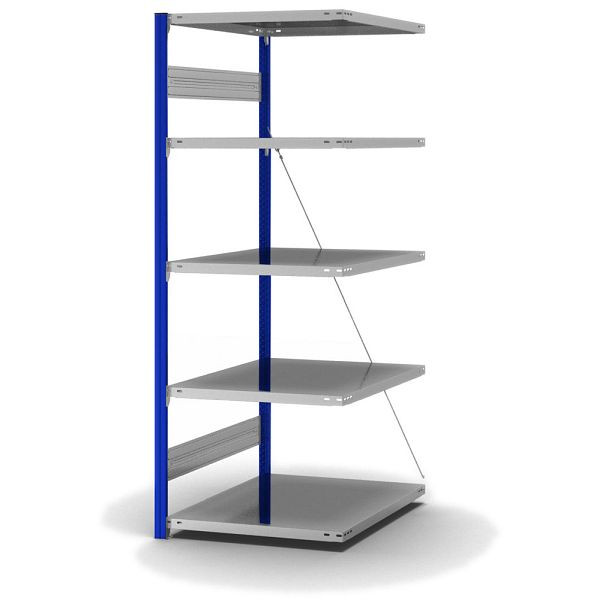 hofe Anbauregal, zerlegt, 5 Böden 2000 x 800 x 750 mm, verzinkt Stützprofile - enzianblau/RAL 5010, HEA208007XL