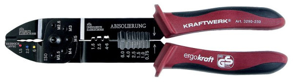 Kraftwerk Ergokraft Abisolier- und Kabelschuhzange 5-in-1, gehärtet und mit geschliffenen Schneiden für professionelle + industrielle Anwendungen, 3290-230