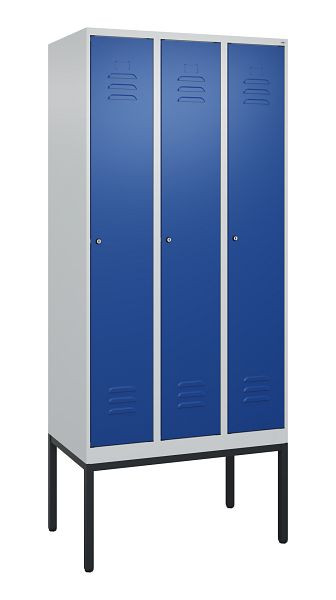 C+P Umkleidespind Classic PLUS, Gestell, 3 Abteile, 2120x900x500mm, 7035/5010, Zylinderschlösser, 0800307-30 S10018