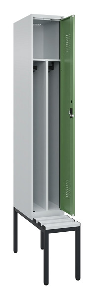 C+P Spind Evolo PLUS, 1 Abteile, 2120x300x815mm, 7035/6011, Haken 4, Zylinderschloss, Sitzfläche Kunststoff, Sitzbank, 0490507-10F S10092
