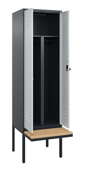 C+P Umkleidespind Classic PLUS, Doppel-Spind, 2 Abteile, 2120x600x815mm, 7016/7035, Drehriegel, Buche-Sitzleisten, 0800427-20P S10013