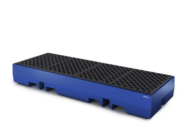 DENIOS Auffangwanne aus Polyethylen (PE) für 4 Fässer à 200 L/2 Europaletten, 520 L Auffangvolumen, Gitterrost, 328308