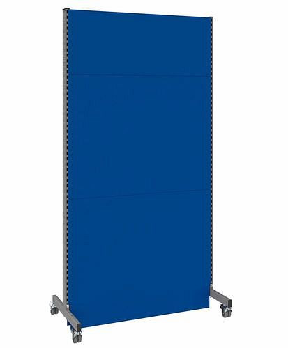 DENIOS Mobile Akustik Trennwand, Grundfeld, B 1250, H 2500 mm, Akustik-Lochblech einseitig, grau/blau, 293104
