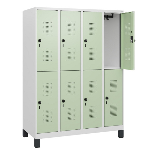 C+P Doppelstöckiger Spind Evolo PLUS, Füße, 8 Fächer, 1630x1200x500mm, 9016/6019, Drehriegel, 0493105-40 S10021