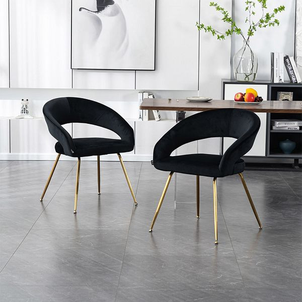 HOME DELUXE Esszimmerstuhl Samt LYRIC, 4er Set Schwarz, 56013