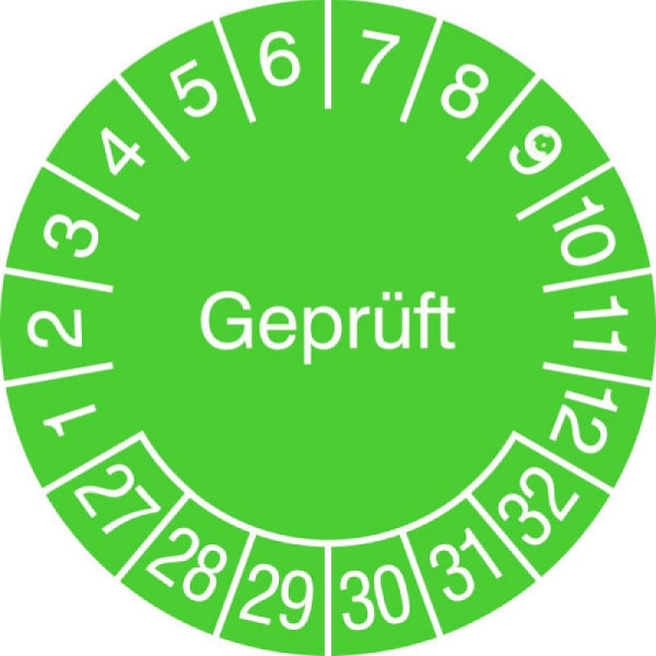 Stein HGS Prüfplaketten ohne Jahresfarbe (6 Jahre), Geprüft, grün, 2027-2032, 31.3724-27