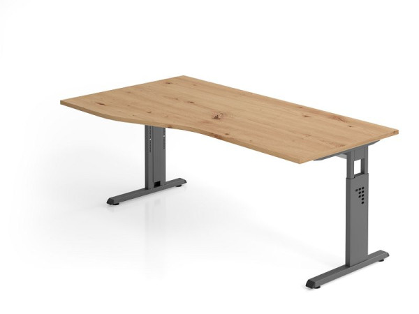 Hammerbacher Schreibtisch OS18, 180 x 100/80cm, Platte: Asteiche, 25 mm dick, C-Fuß-Gestell in Graphit, Arbeitshöhe 65-85 cm, VOS18/R/G