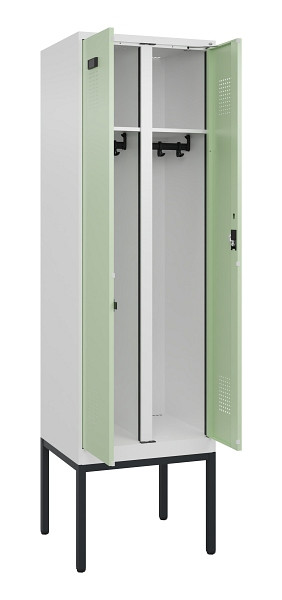 C+P Schwarz-Weiß-Spind Evolo PLUS, Gestell, 2 Abteile, 2120x600x500mm, 9016/6019, Zylinderschloss, 0490327-20 S10046