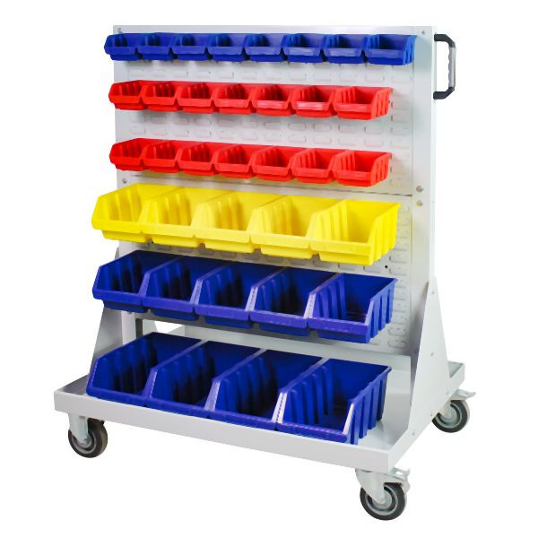 ADB Rollwagen mit 4 Schlitzplatten und 72 Lagersichtkästen, 19755