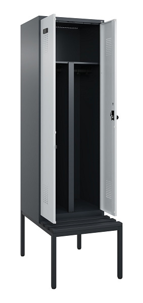 C+P PSA Doppel-Spind Evolo PLUS, Bank, 2 Abteile, 2120x600x815mm, 7016/7035, Drehriegel, Sitzfläche Kunststoff, Sitzbank, 0490527-20P S10071