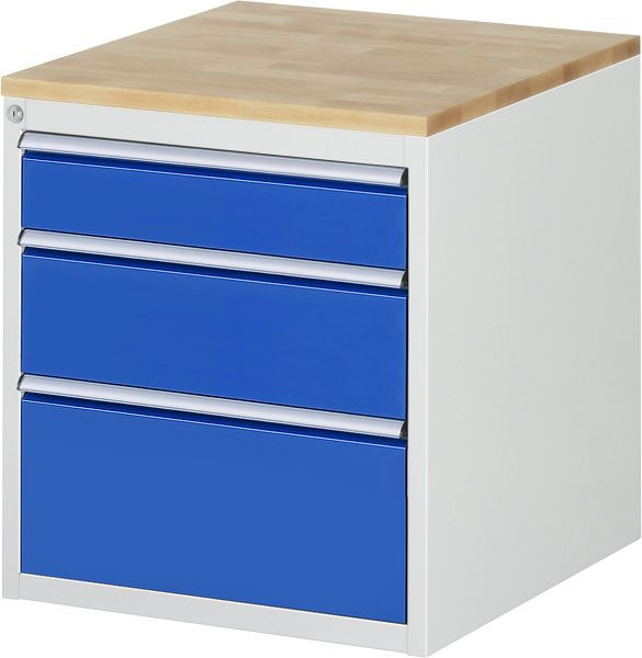 RAU Schubladenschrank Serie 7000, B580 x T650 x H645 mm, 3 x Schublade-Größe-L 1xH120, 1xH180, 1xH240 mm, Buche-Massiv-Arbeitsplatte, 03-L3.16A-B.11