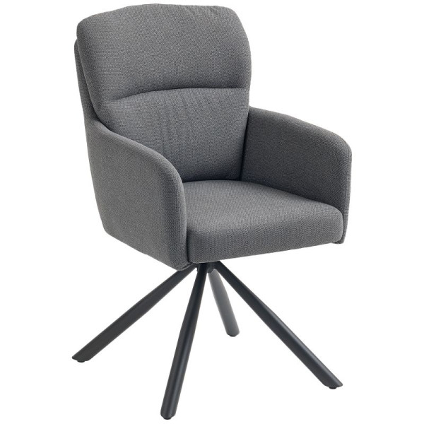 HOMCOM Gepolsterter Esszimmerstuhl, Küchenstuhl mit dicker Polsterung, Armlehnen, Metallbeine, Grau, 83A-273V00GY