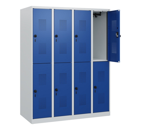 C+P Doppelstöckiger Spind Evolo PLUS, 8 Fächer, 1530x1200x500mm, 7035/5010, Drehriegel, 0493005-40 S10006
