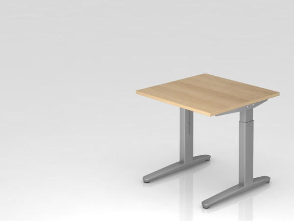 Hammerbacher Schreibtisch C-Fuß 80x80cm Eiche/Silber, Alu-Kufe Silber (ähnlich RAL 9006), VXB08/E/SS