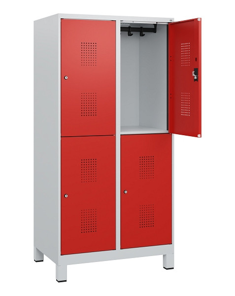 C+P Doppelstöckiger Spind Evolo PLUS, Füße, 4 Fächer, 1630x800x500mm, 7035/3020, Zylinderschloss, 0493105-22 S10028