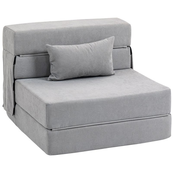 HOMCOM Bodensofa, Polstercouch, in Matratze umwandelbar, Schaumstoff, Kissen, Hellgrau, 83B-364V01LG