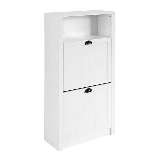 SoBuy Schuhschrank mit 2 Türen Weiß 60x24x110 cm, Modern, FSR87-K-W