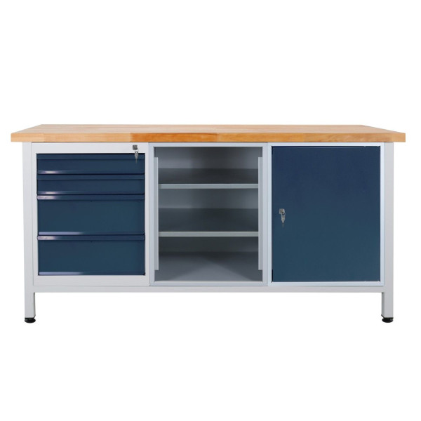 ADB Werkbank 1 Regalteil, 4 Schubladen, 1 Tür, 1700x600x840 mm, Farbe Werktisch: lichtgrau, RAL 7035, Farbe Tür/Schubladen: Anthrazitgrau (RAL 7016), 43736