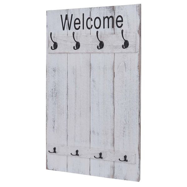 Mendler Wandgarderobe HWC-C89 Welcome, Garderobe Garderobenpaneel, Shabby-Look Vintage, 91x60cm, weiß, shabby, 61921