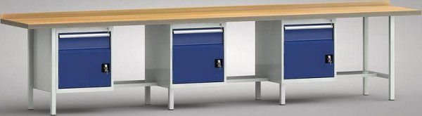 KLW Standard-Werkbank - 4000 x 700 x 840 mm L x T x H, je Arbeitsplatz links 150EA/Türe 350 mm, WS551N-4000M40-E1681