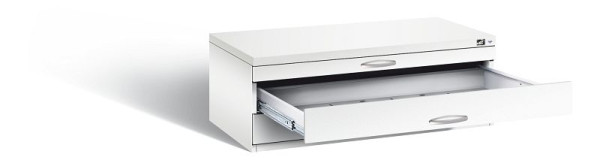 C+P Flachablageschrank Serie 7100_7200, H420xB1100xT765mm, Farbe: Verkehrsweiß, Bügelgriff, 7100-100 S10143
