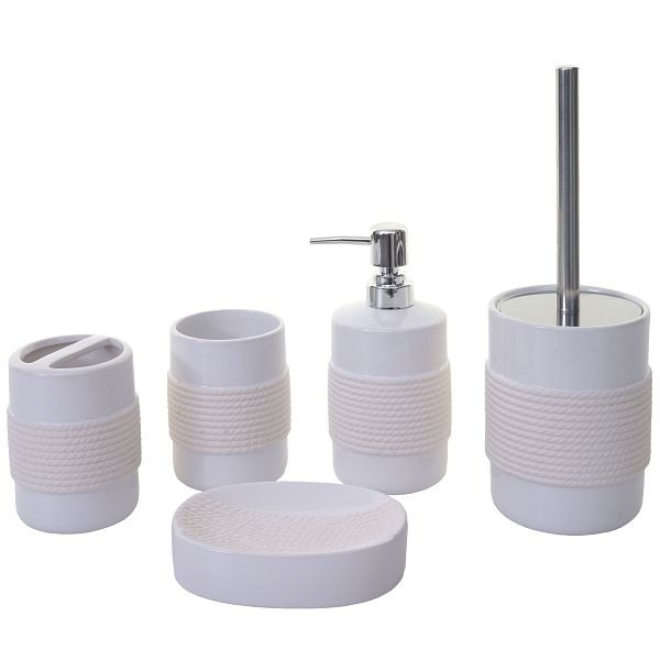 Mendler 5-teiliges Badset HWC-C73, WC-Garnitur Badezimmerset Badaccessoires, Keramik, weiß, 61684
