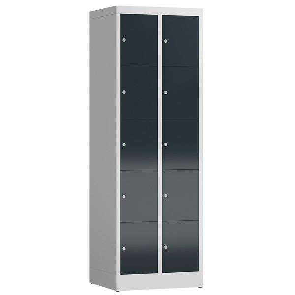 Lüllmann ClassiX Schließfachschrank, 2 Abteile à 5 Fächer, 1800 x 590 x 500 mm, lichtgrau/anthrazitgrau, X-520528