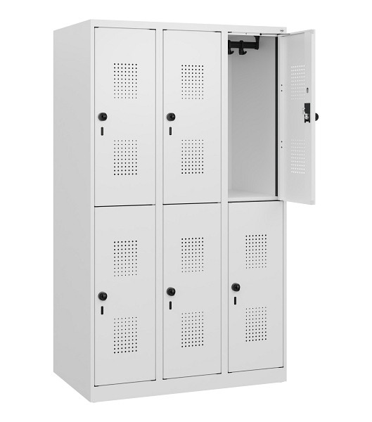 C+P Doppelstöckiger Spind Evolo PLUS, 6 Fächer, 1530x900x500mm, 9016/9016, Drehriegel, 0493005-30 S10023