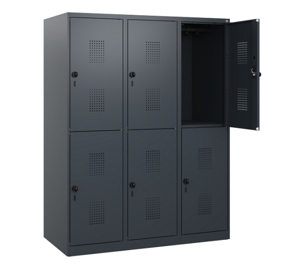 C+P Doppelstöckiger Spind Evolo PLUS, 6 Fächer, 1530x1200x500mm, 7016/7016, Drehriegel, 0493005-32 S10016
