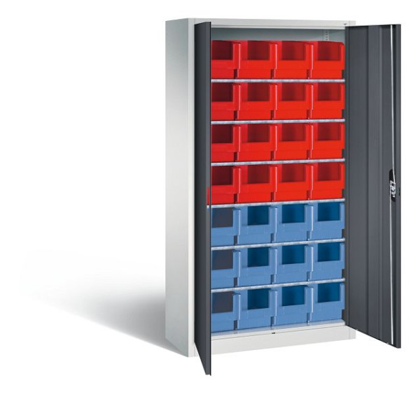 C+P Magazinschrank Serie 13, H1980xB1000xT420mm, Farbe: Lichtgrau / Schwarzgrau, Muldengriff, 133144-22 S10031