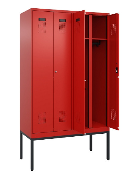 C+P Schwarz-Weiß-Spind Evolo PLUS, Gestell, 4 Abteile, 2120x1200x500mm, 3020/302, Zylinderschloss, 0490327-40 S10052