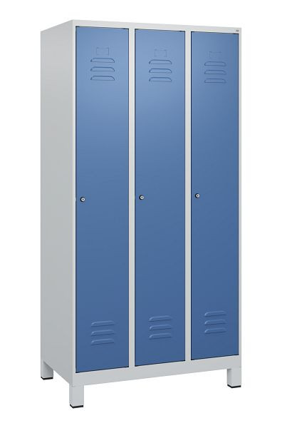 C+P Umkleidespind Classic PLUS, Füße, 3 Abteile, 1800x900x500mm, 7035/5023, Zylinderschlösser, 0800107-30 S10020