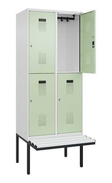 C+P Doppelstock-Spind Evolo PLUS, Bank, 4 Fächer, 2120x800x815mm, 9016/6019, Zylinderschloss, Sitzfläche Kunststoff, 0493407-22 S10133