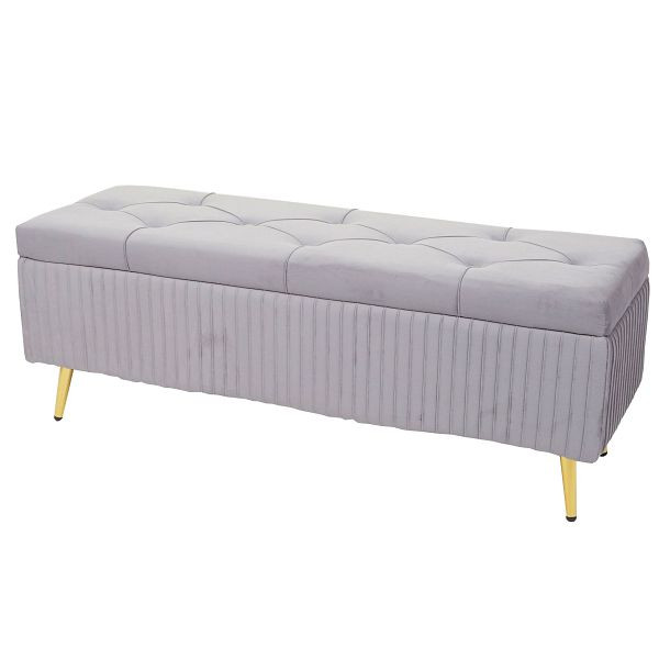 Mendler Sitzbank mit Stauraum HWC-K50, Polsterbank Aufbewahrungstruhe Garderobenbank Bank, Samt Metall 120x40cm, hellgrau, 94518
