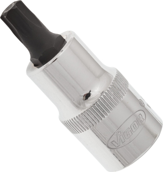 VIGOR TORX Schraubendreher-Einsatz, Vierkant hohl 12,5 mm (1/2 Zoll), Innen TORX Profil, T45, Länge: 55 mm, für Handbetätigung, VE: 5 Stück, V2156