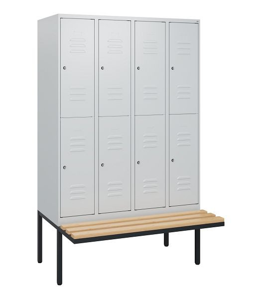C+P Doppelstöckiger Spind Classic PLUS, 4 Abteile, 1950x1200x815mm, 7035/7035, Zylinderschlösser, Buche-Sitzleisten, Sitzfläche, 0803405-40 S10039