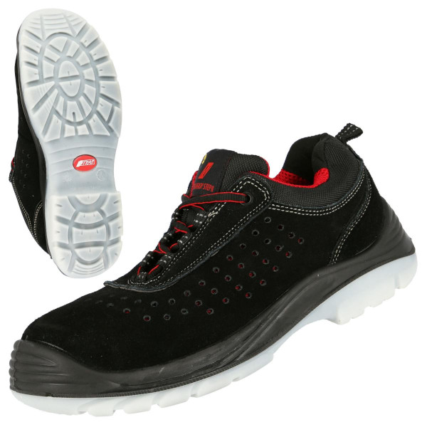 NITRAS EASY STEP P, S1P Sicherheitshalbschuhe, widerstandsfähiges Veloursleder, gelocht, schwarz, Größe: 50, VE: 10 Paar, 7313-50