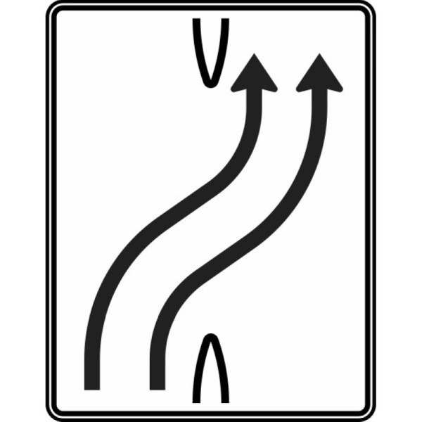 Stein HGS Überleitungstafel, zweistreifig nach rechts, RA1/Flachform 3mm, ohne Entfernungsangabe, 1600x1250mm, 501-21-113