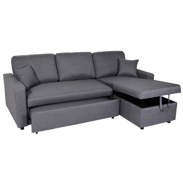 Mendler Ecksofa mit Bettkasten HWC-L17, Couch Sofa L-Form, Liegefläche Nosagfederung 228cm, dunkelgrau, 98308+98309