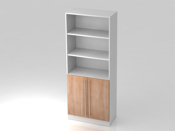 Hammerbacher Schrank 5OH, 2 Türen unten Sockelblende, Relinggriff Weiß/Nussbaum, 80x42x200,4 cm (BxTxH), V7700/W/N/RE