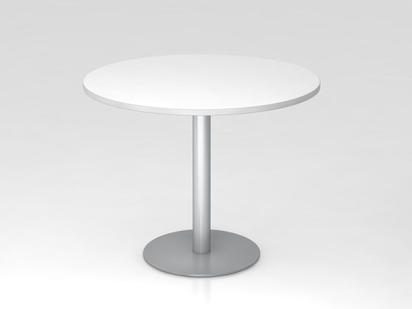 Hammerbacher Besprechungstisch 100cm rund Weiß/Silber, Gestell Silber, VSTF10/W/S