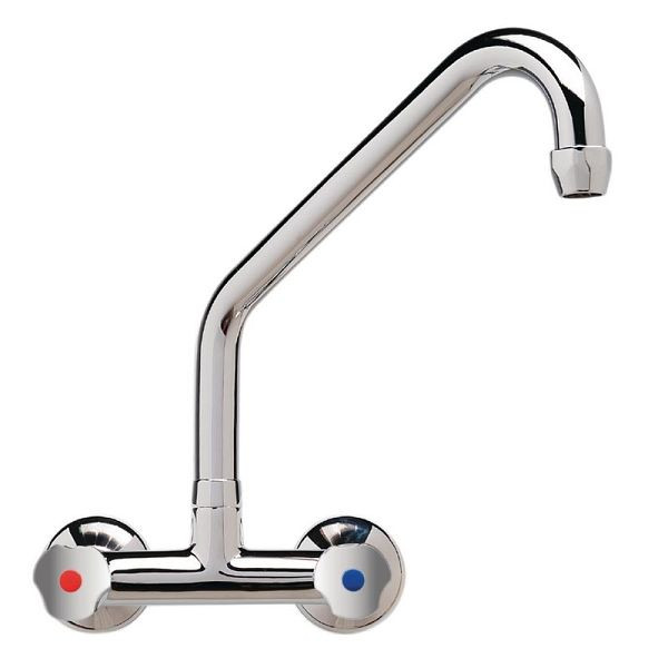 Gastro M professioneller Duoblock Mischhahn zur Wandmontage mit Drehknöpfen und hohem Auslauf 25cm, DY393