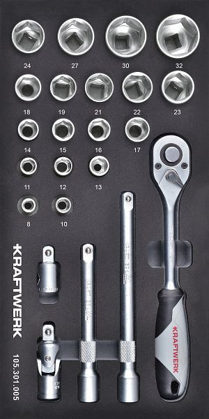 Kraftwerk BASIC Line EVA Steckschlüssel-Einlage 1/2", 2x4 cm, 23 tlg, 105.301.005