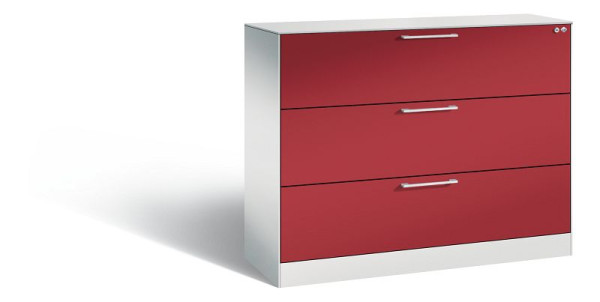 C+P Hängeregistraturschrank Asisto, H1010xB1200xT435mm, Farbe: Lichtgrau / Rubinrot, Bügelgriff, 146041-313 S10142