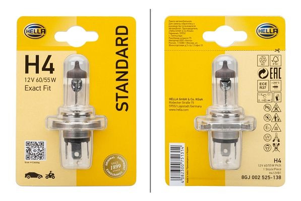 HELLA Glühlampe, H4, Standard, 12V, 60/55W, Blister, 8GJ 002 525-138