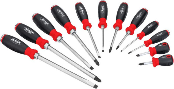 VIGOR Schraubendreher mit Schlagkappe, mit Antriebsvierkant, Kreuzschlitz Profil PH, Schlitz Profil, 12-teilig, Anzahl Werkzeuge: 12, V5010/12
