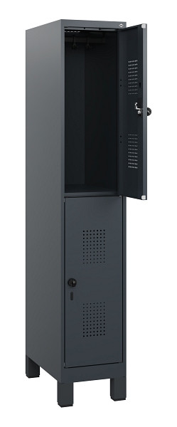 C+P Doppelstöckiger Spind Evolo PLUS, Füße, 2 Fächer, 1630x300x500mm, 7016/7016, Drehriegel, 0493105-10 S10016