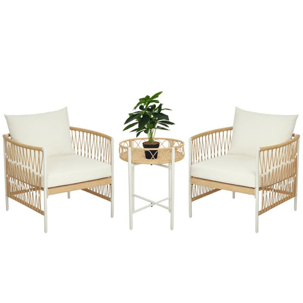 Outsunny 3-teiliges Bistro-Set Gartenmöbel-Set Gartensitzgruppe, PE-Rattan, 72 x 66 x 64 cm, Gelb+Creme, 863-146V00YL